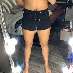 PacSun high rise black tie shorts